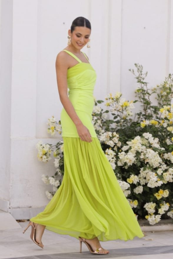 Vestido Cayro lima con falda de tul