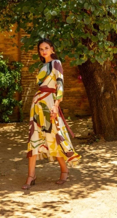 Vestido midi Matilde Cano estampado con cinturón