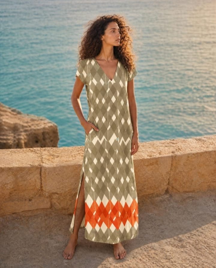 Vestido Parole estampado de rombos Mediterráneo