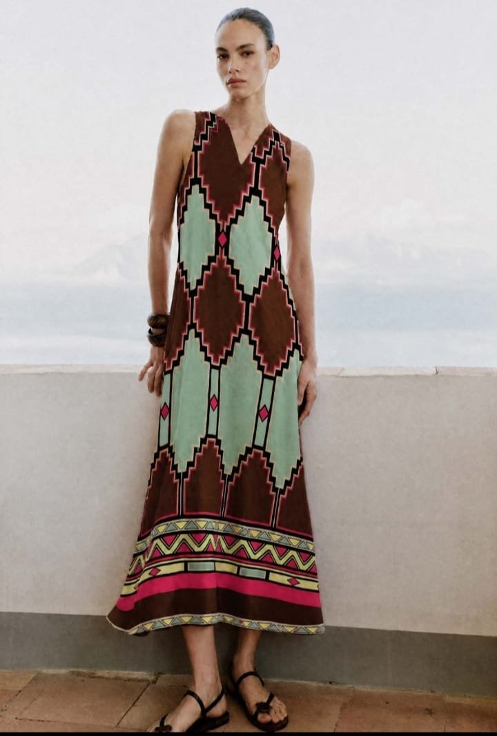 Vestido Parole étnico marrón y menta